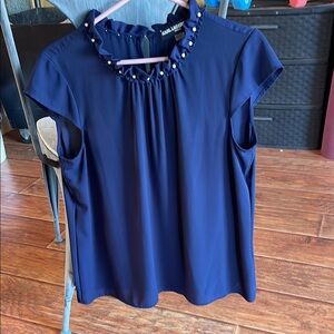 Navy Blue Women's Top with Pearl Accents
